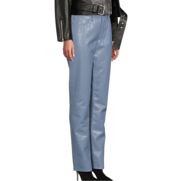 NEW GOLDSIGN The Stacked Roya Straight-Leg Leather Jeans in Jubilee Blue Size 27 - Picture 2 of 10